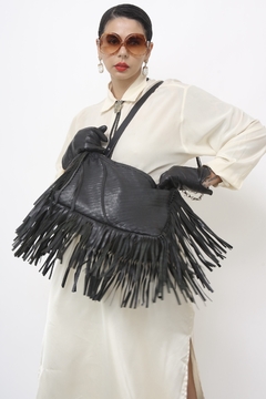 Bolsa franja western preta couro