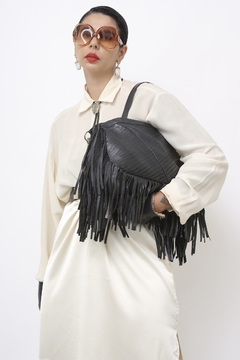 Imagem do Bolsa franja western preta couro