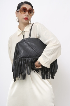 Imagem do Bolsa franja western preta couro