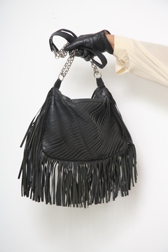 Bolsa franja western preta couro