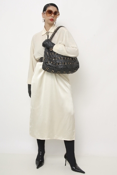 Bolsa M.OFFICER couro preta tachas dourado - loja online