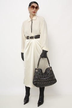Bolsa M.OFFICER couro preta tachas dourado - loja online