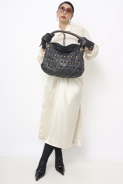 Bolsa M.OFFICER couro preta tachas dourado