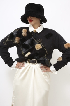 Pulover recorte couro e pele coelho - comprar online