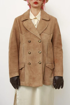 Casaco couro bege forrado classico - comprar online