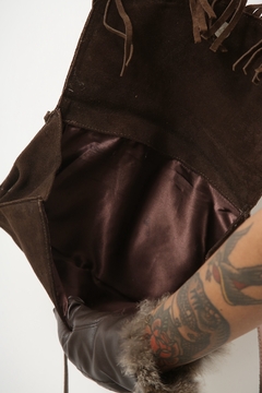 Bolsa couro franja marrom western