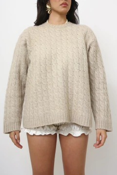 Pulover tricot trancas bege grosso vintage - comprar online
