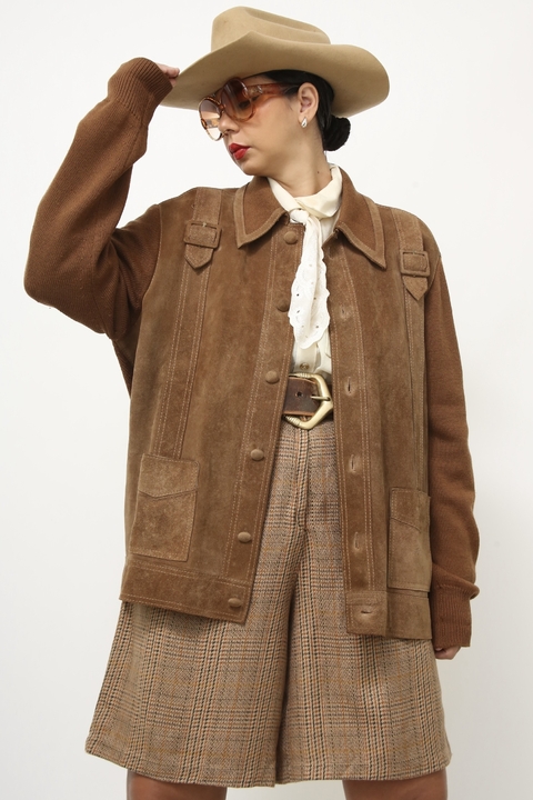 Casaco tricot com couro ITALIANA