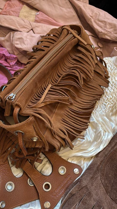 Bolsa couro legítimo franjas FRANZISKA HUBENER