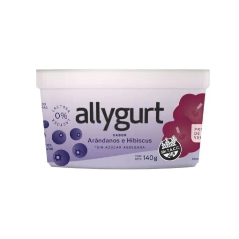 YOGURT ARANDANOS E HIBISCUS SIN AZUCAR AGREGADA 140GR ALLYGURT
