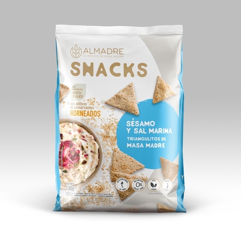 SNACKS TRIANGULITOS MASA MADRE SESAMO Y SAL MARINA 130GR ALMADRE