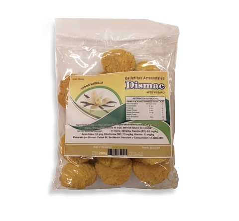 GALLETITAS ARTESANALES CON STEVIA SABOR VAINILLA 200GR DISMAC