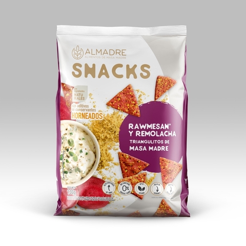 SNACKS TRIANGULITOS MASA MADRE RAWMESAN Y REMOLACHA 130GR ALMADRE
