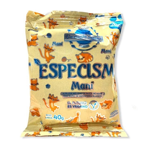ALFAJOR RELLENO DE PASTA DE MANI CON BAÑO RESPOSTERO BLANCO 40GR UN RINCON VEGANO ESPECISM