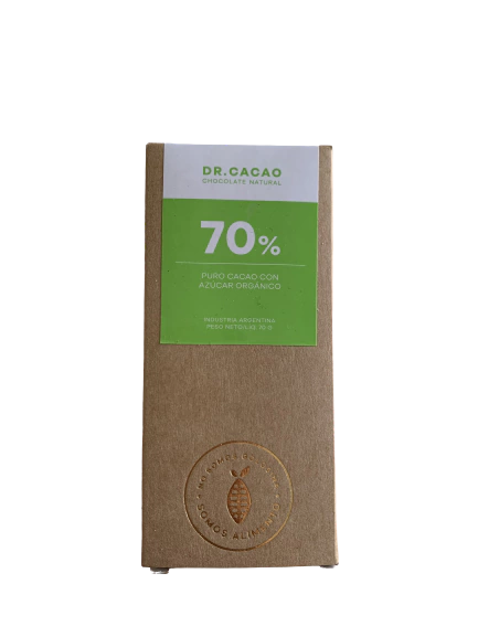 PURO CACAO 70% CON AZUCAR ORGANICO 70GR DR. CACAO