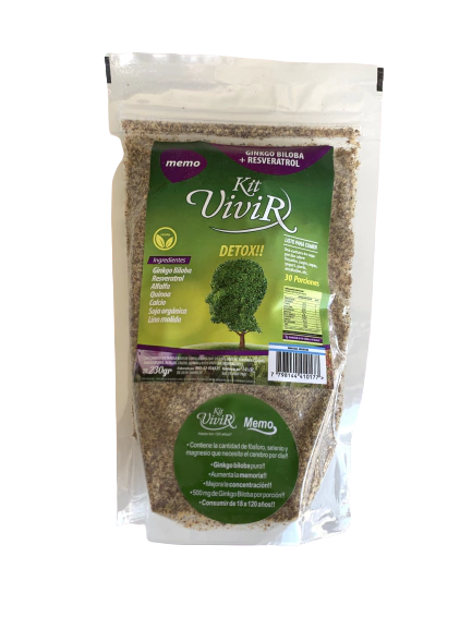 SUPLEMENTO DETOX MEMO GINKGO BILOBA + RESVERATROL 230GR KIT VIVIR