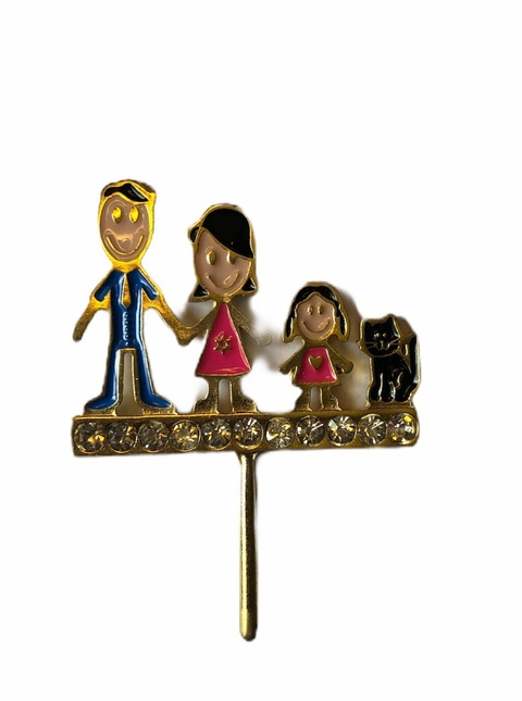 Enfeite de Erva Familia Morenos (Pai, Mãe, Menina e Gato)