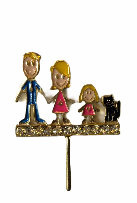 Enfeite de Erva Familia Loiros (Pai, Mãe, Menina e Gato)