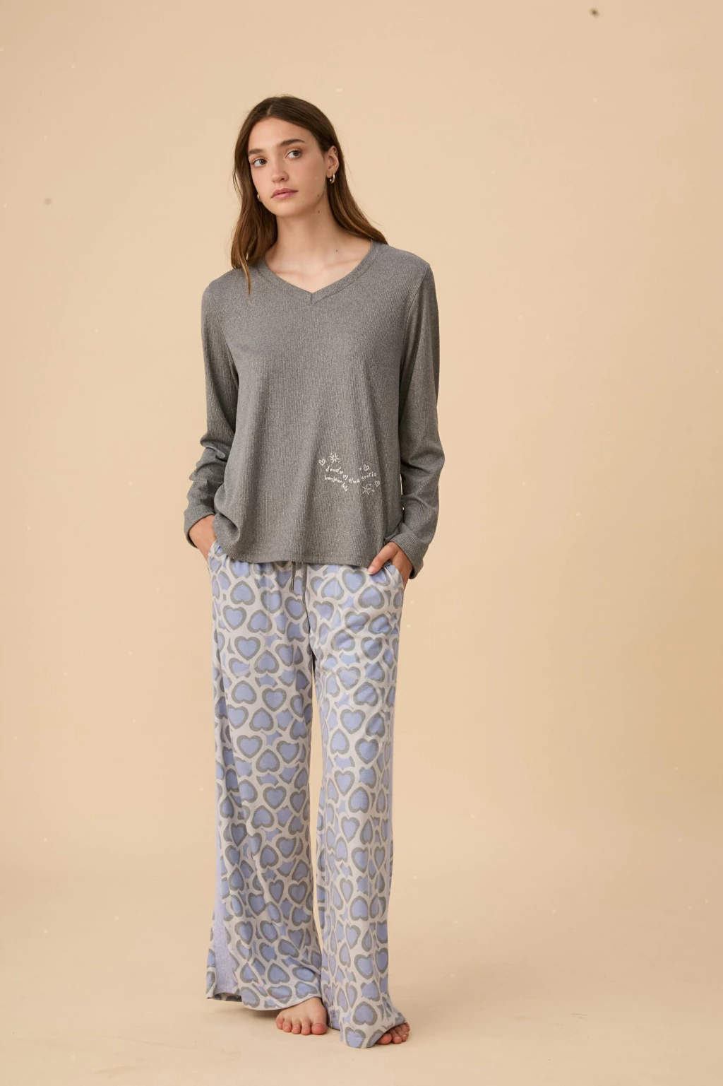 BONJOUR PIJAMA MANGA LARGA C/CIGARETTE ALMA (L3000)