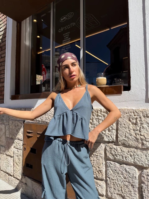 TOP MANGO BLUE GREY - comprar online