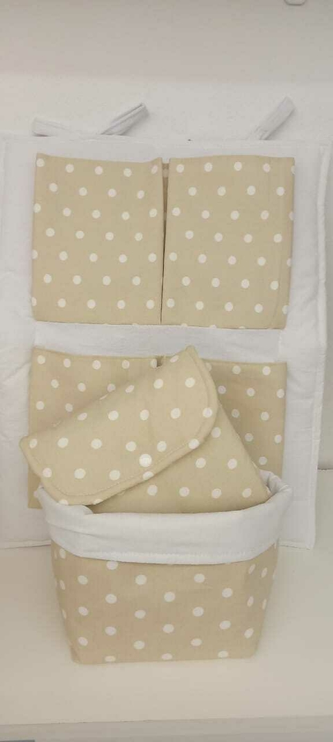 Combo Cambiador Lunares Blancos con Fdo Beige