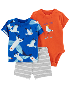 Carter's Set 3 Piezas Body Remera Manga Corta Short Local Gaviotas