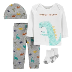 Carter's Set 4 piezas Remera, Pantalón, Gorro y Medias "Dinosaurios"