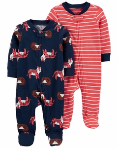 Carters Pack 2 Osito-Pijama Algodon Cierre Tigres Rayas