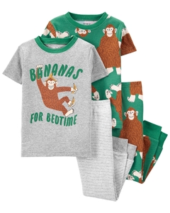 Carter's Set 4 piezas Pijama de algodón 100% ajustado "Gorilla"