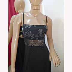 VESTIDO LARGO CON DOS TAJO GASA CON BRILLO EN PLATA. ART 7249 en internet