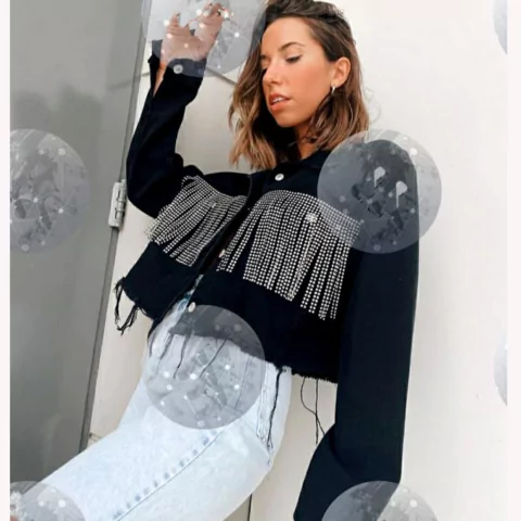 CAMPERA DE JEANS CON FLECO DE STRASS. ART 3039