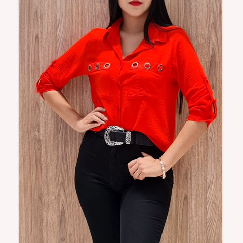CAMISA CON ARANDELA DE CREP . ART 6027