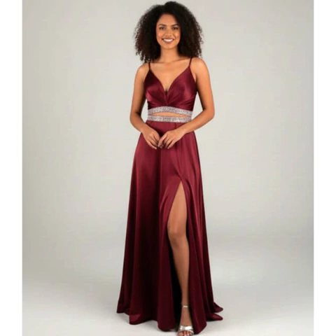 VESTIDO DE SATEN Y PIEDRERIA. ART 7424