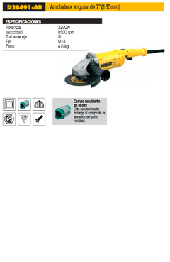 Amoladora Angular Dewalt 180mm 2200w D28491-AR - comprar online