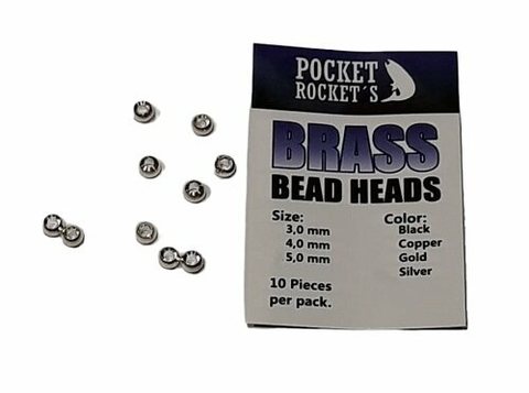 BRASS BEAD HEADS 4MM SILVER 10U POCKET ROCKETS (BBH4S)