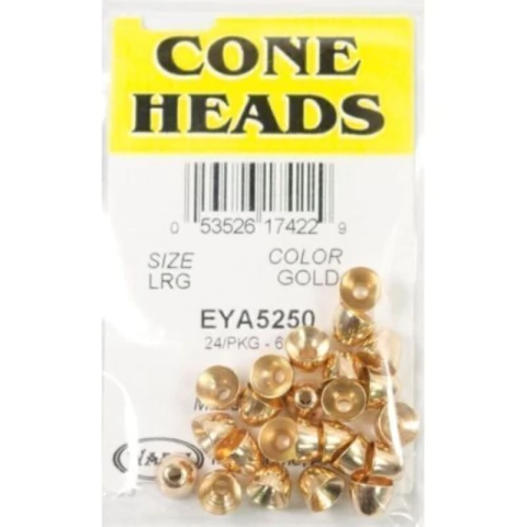 CONE HEADS LARGE GOLD 6MM 24PKG (EYA5250) (053526174229)