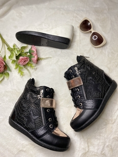 ZAPA TRAMADA NEGRO Y GOLD ROSE -ZTE- ZAPA TACO ESCONDIDO - comprar online