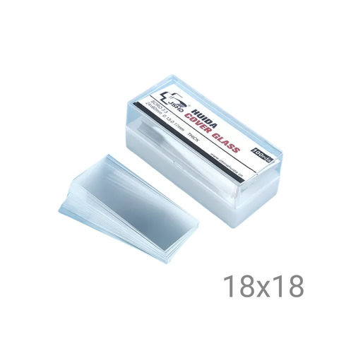 Cajas de cubreobjetos de vidrio transparentes tamaño 18x18 mm para microscopía