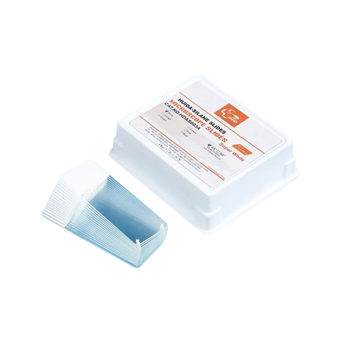 Portaobjetos silanizados para microscopio en paquete de 72 unidades con tapa blanca