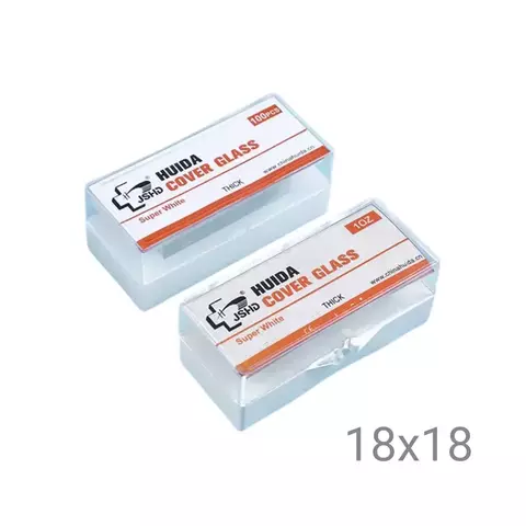 Cajas transparentes con cubreobjetos de vidrio super white tamaño 18x18 milímetros