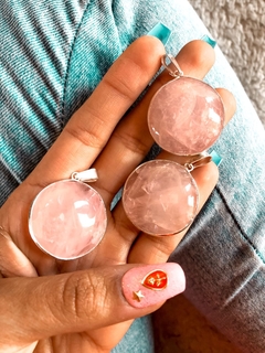 medallas circulos de cuarzo rosa piedras naturales dijes por mayor namaste