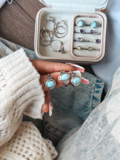 Anillo regulable larimar niquelados - importados