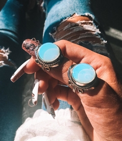 Anillo piedras naturales alpaca piedra de la luna ópalo piedrasnamaste mayorista