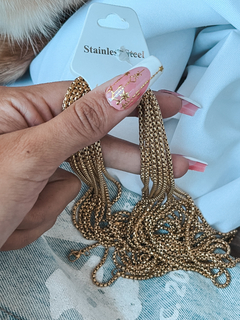 Pack de cadenas para collar de acero dorado, modelo rolo cuadrada de 45 y 50 cm de largo, con mosquetón listas para usar. 