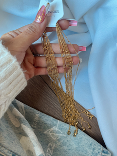Pack de cadenas para collar de acero dorado, modelo Grumet fina con bolitas de 50 cm de largo, con mosquetón listas para usar. 
