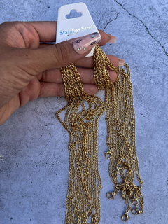 Pack de cadenas para collar de acero dorado, modelo con Figaro 3x1 de 50 cm de largo, con mosquetón listas para usar. 