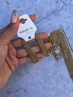 Pack de cadenas para collar de acero dorado, modelo rolo de 45 cm de largo, con mosquetón listas para usar. 