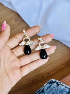 ANGELITOS CON GOTA DE OBSIDIANA Y BAÑO DE PLATA X2 U.