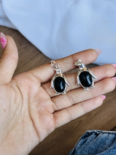 PINGÜINOS CON OBSIDIANA Y BAÑO DE PLATA X2 U.