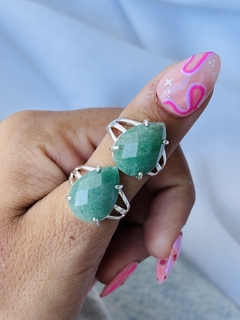 ANILLOS GOTA DE CUARZO VERDE FACETADAS CON BAÑO DE PLATA X2 U. - comprar online